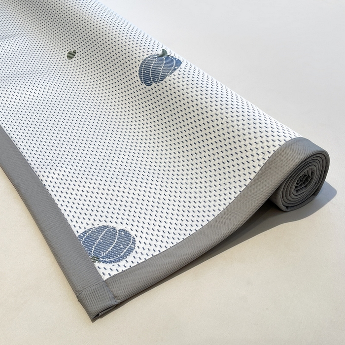 91家纺网 家纺一手货源 找家纺 LIFE.丽芙 2025春夏季新品A类针织提花冰凉豆豆凉感软席子平铺绑带款冰丝凉席三件套（450克）-风格二 南瓜-海蓝