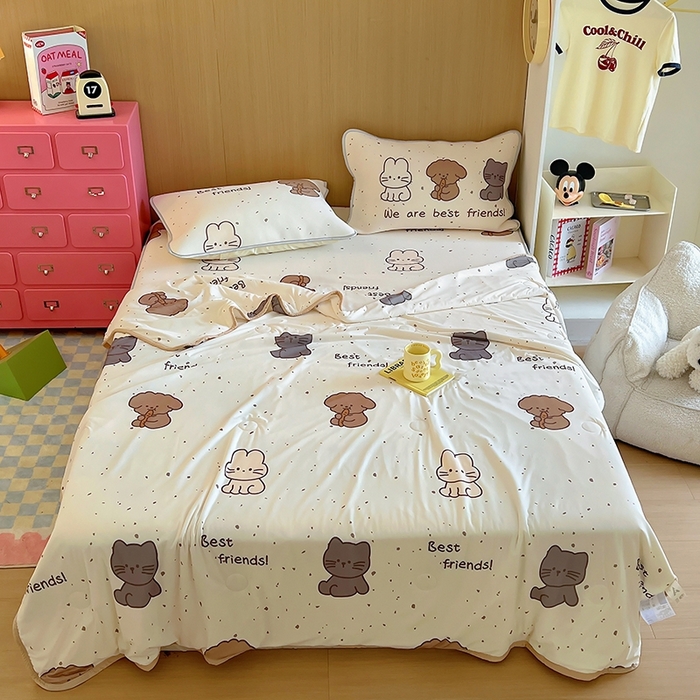 91家纺网 家纺一手货源 找家纺 葡萄家 2025年A类数码印花冰淇淋凉感冰丝凉席夏被夏凉被空调被 动物乐园