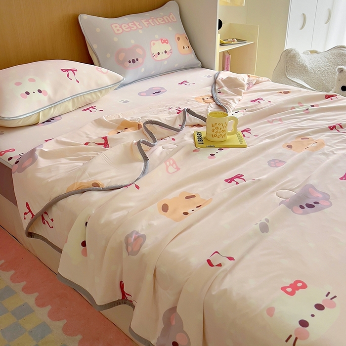 91家纺网 家纺一手货源 找家纺 葡萄家 2025年A类数码印花冰淇淋凉感冰丝凉席夏被夏凉被空调被 可爱小动物