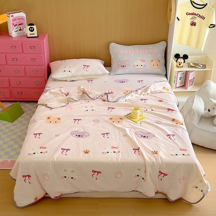 91家纺网 家纺一手货源 找家纺 葡萄家 2025年A类数码印花冰淇淋凉感冰丝凉席夏被夏凉被空调被 可爱小动物