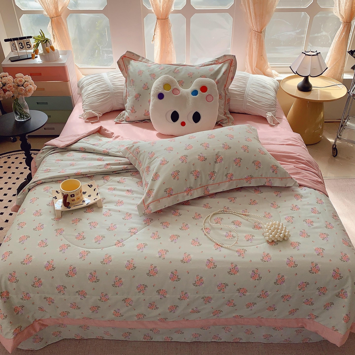 莱豫家纺 2025春夏新款纯棉全棉夏被夏凉被四件套 花间梦