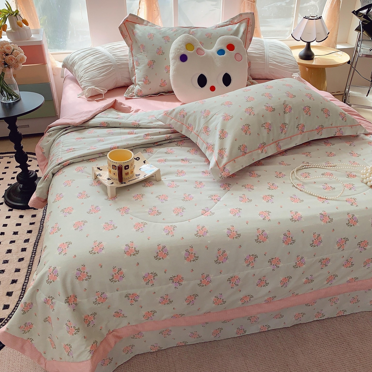 91家纺网 家纺一手货源 找家纺 莱豫家纺 2025春夏新款纯棉全棉夏被夏凉被四件套 花间梦