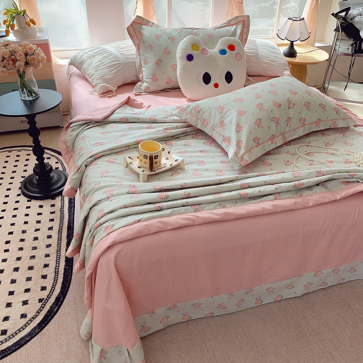 91家纺网 家纺一手货源 找家纺 莱豫家纺 2025春夏新款纯棉全棉夏被夏凉被四件套 花间梦