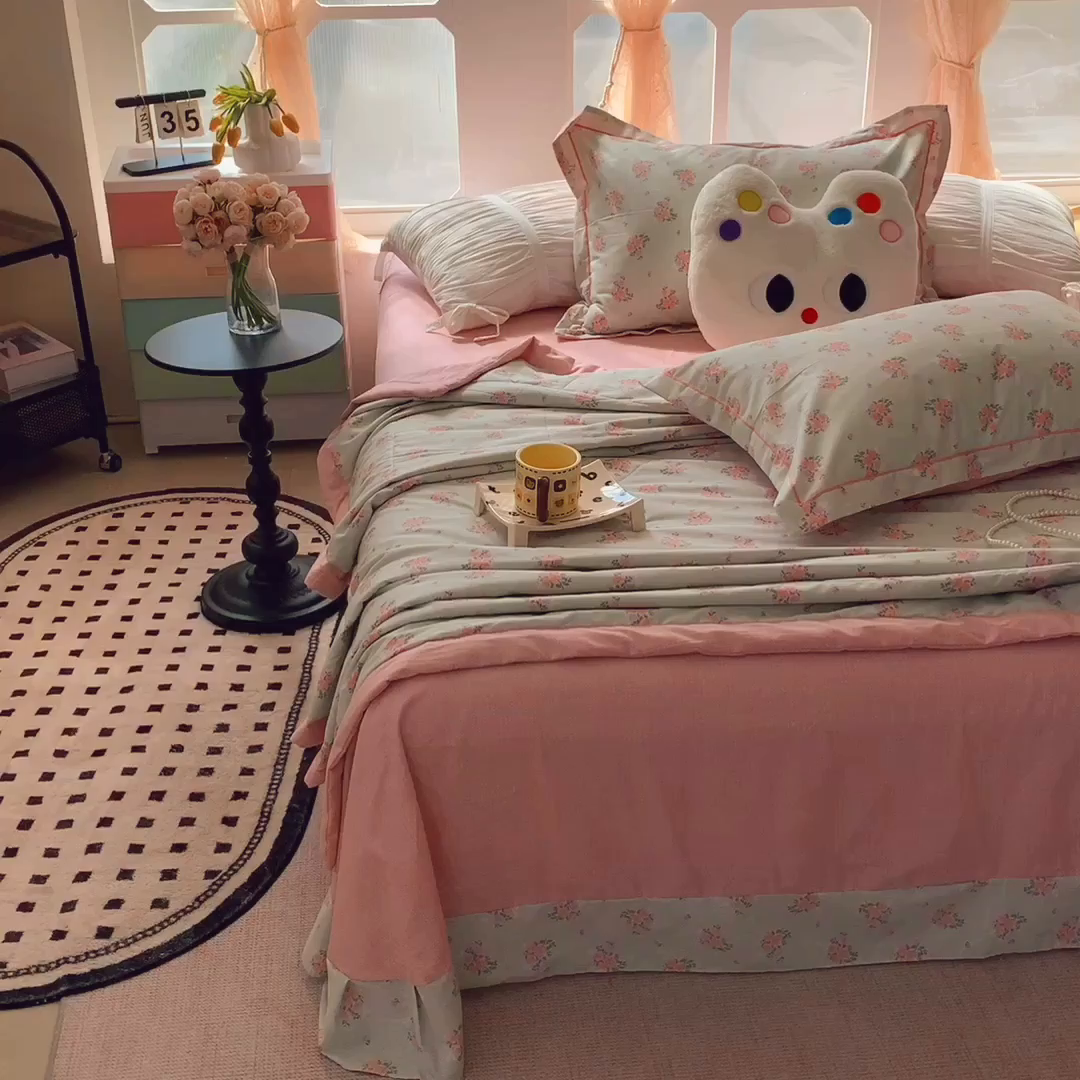 91家纺网 家纺一手货源 找家纺 莱豫家纺 2025春夏新款纯棉全棉夏被夏凉被四件套 花间梦