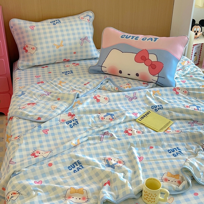 91家纺网 家纺一手货源 找家纺 葡萄家 2025年A类数码印花冰淇淋凉感冰丝凉席夏被夏凉被空调被 兰格猫猫