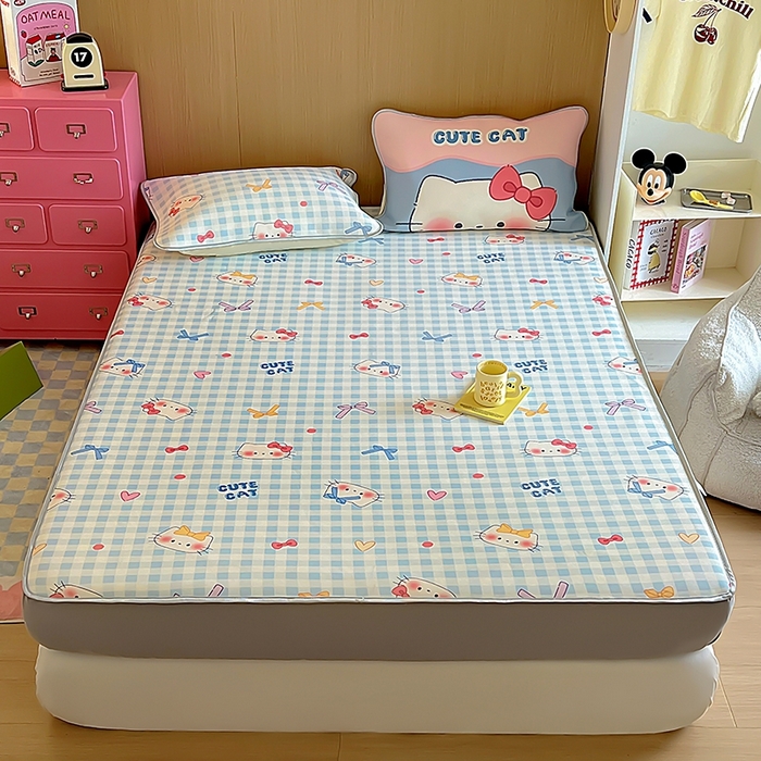 91家纺网 家纺一手货源 找家纺 葡萄家 2025年A类数码印花冰淇淋凉感冰丝凉席夏被夏凉被空调被 兰格猫猫