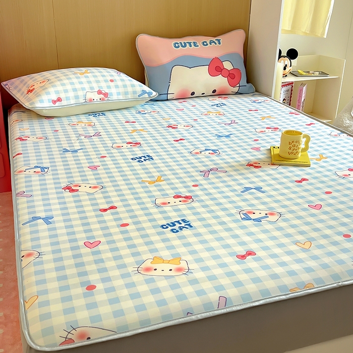 91家纺网 家纺一手货源 找家纺 葡萄家 2025年A类数码印花冰淇淋凉感冰丝凉席夏被夏凉被空调被 兰格猫猫