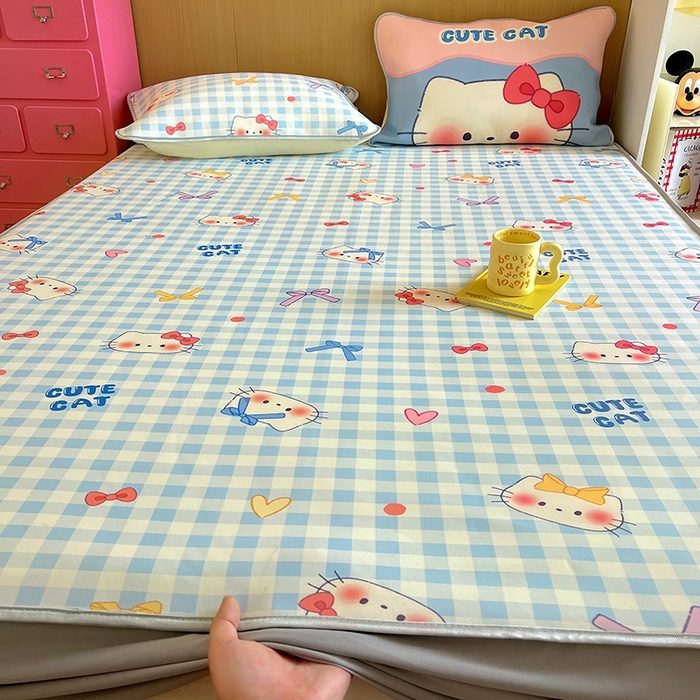 91家纺网 家纺一手货源 找家纺 葡萄家 2025年A类数码印花冰淇淋凉感冰丝凉席夏被夏凉被空调被 兰格猫猫