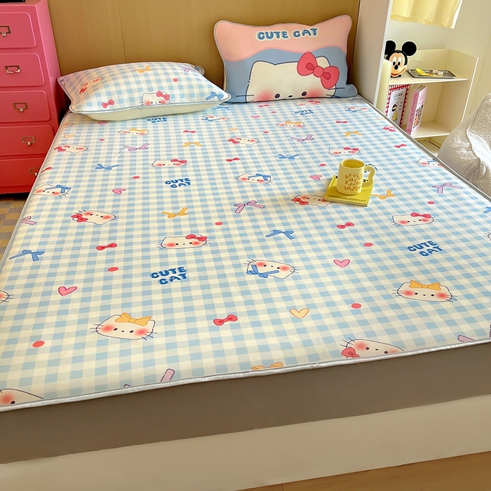 91家纺网 家纺一手货源 找家纺 葡萄家 2025年A类数码印花冰淇淋凉感冰丝凉席夏被夏凉被空调被 兰格猫猫