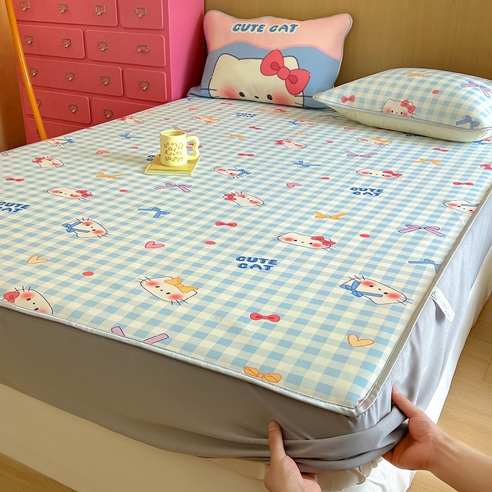 91家纺网 家纺一手货源 找家纺 葡萄家 2025年A类数码印花冰淇淋凉感冰丝凉席夏被夏凉被空调被 兰格猫猫