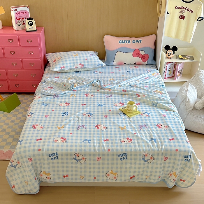 91家纺网 家纺一手货源 找家纺 葡萄家 2025年A类数码印花冰淇淋凉感冰丝凉席夏被夏凉被空调被 兰格猫猫