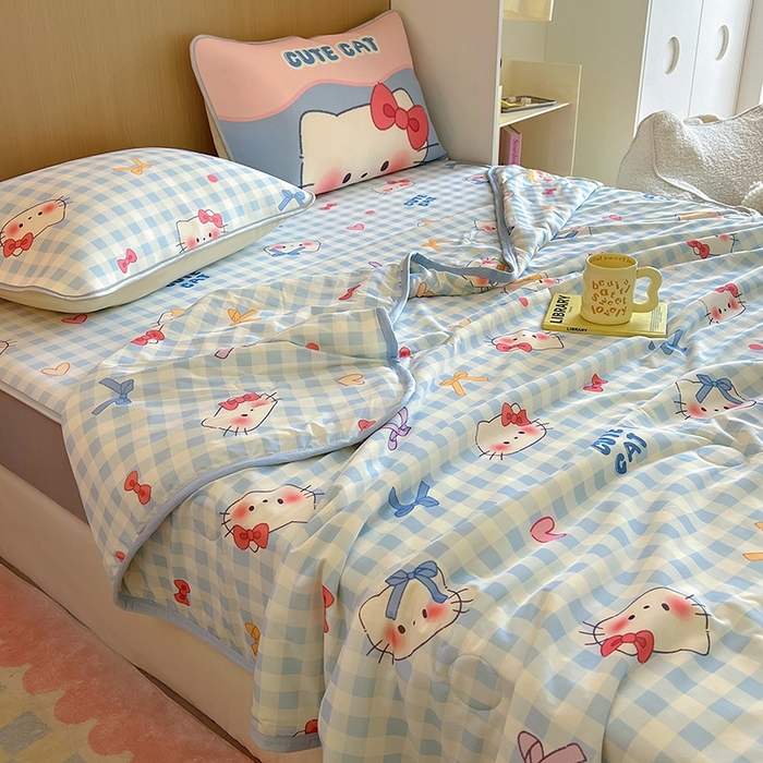 91家纺网 家纺一手货源 找家纺 葡萄家 2025年A类数码印花冰淇淋凉感冰丝凉席夏被夏凉被空调被 兰格猫猫