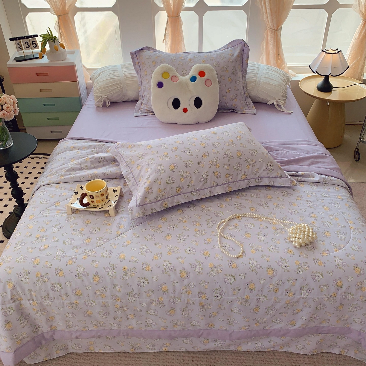 莱豫家纺 2025春夏新款纯棉全棉夏被夏凉被四件套 花语紫