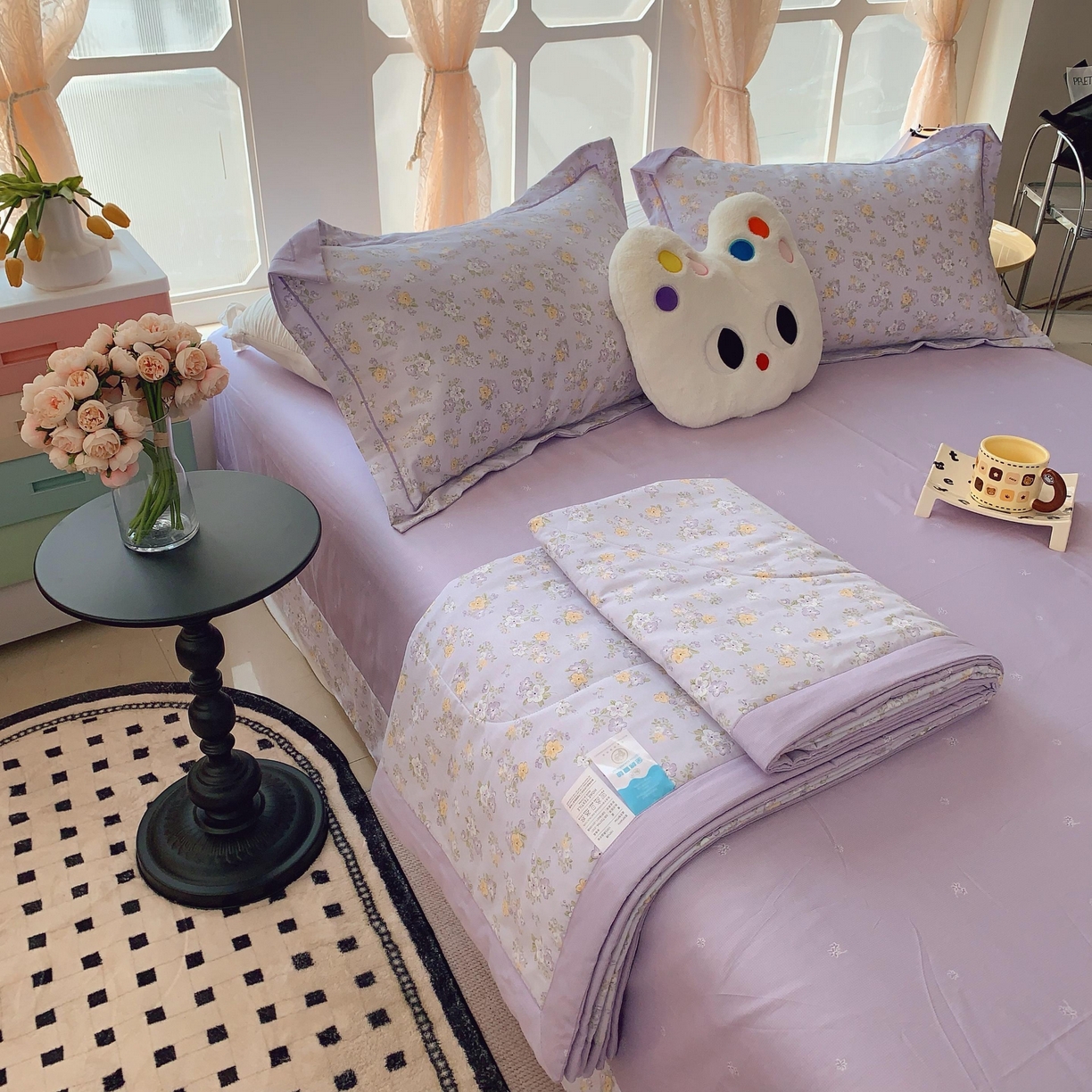 91家纺网 家纺一手货源 找家纺 莱豫家纺 2025春夏新款纯棉全棉夏被夏凉被四件套 花语紫