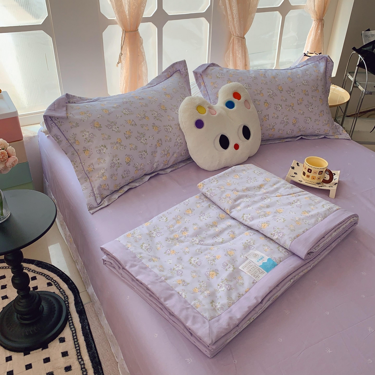 91家纺网 家纺一手货源 找家纺 莱豫家纺 2025春夏新款纯棉全棉夏被夏凉被四件套 花语紫