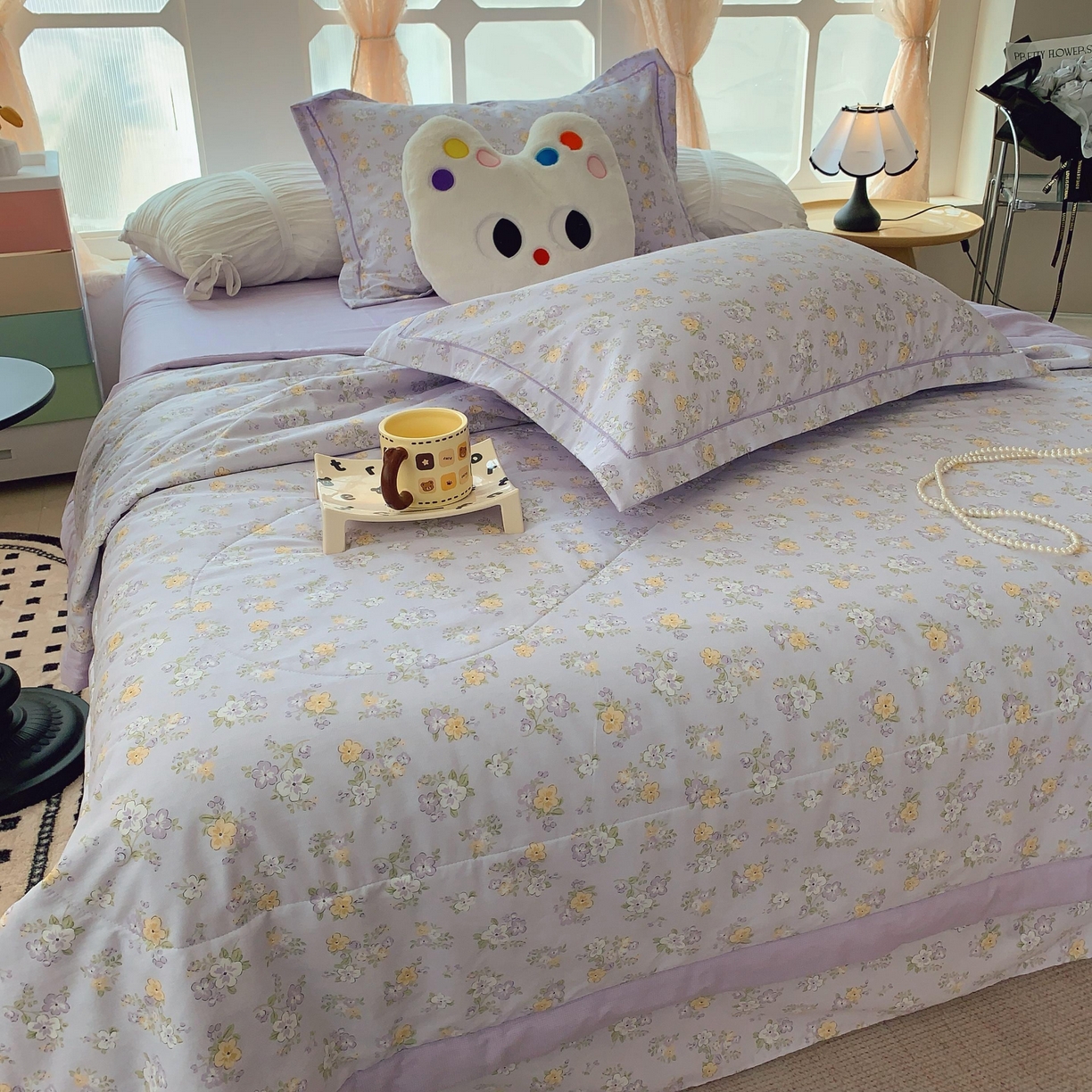 91家纺网 家纺一手货源 找家纺 莱豫家纺 2025春夏新款纯棉全棉夏被夏凉被四件套 花语紫