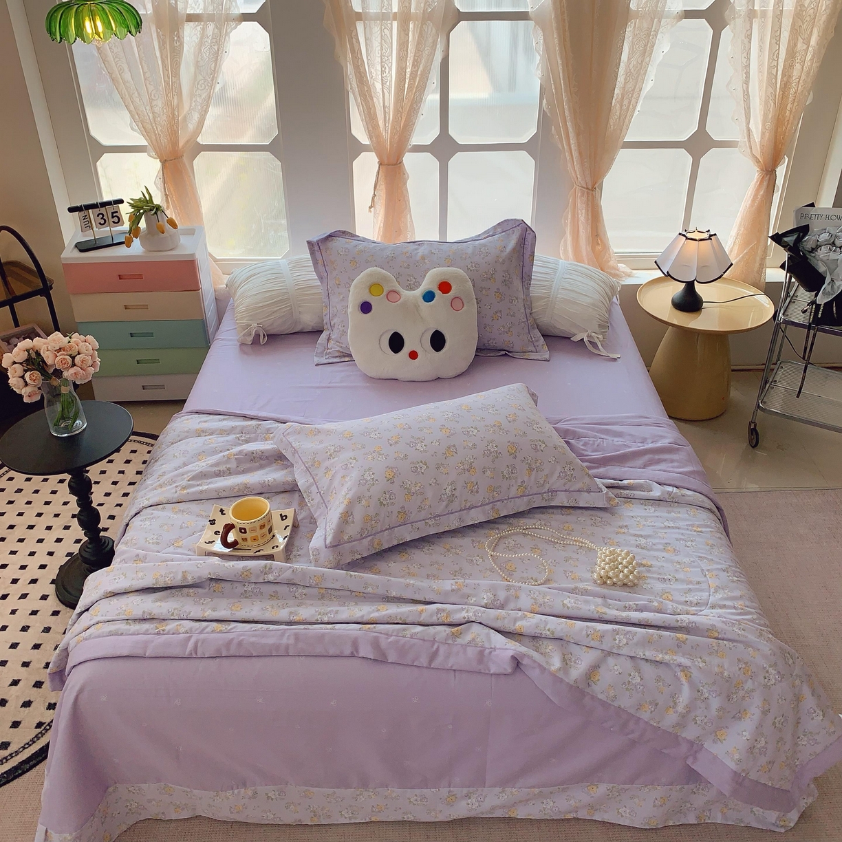 91家纺网 家纺一手货源 找家纺 莱豫家纺 2025春夏新款纯棉全棉夏被夏凉被四件套 花语紫