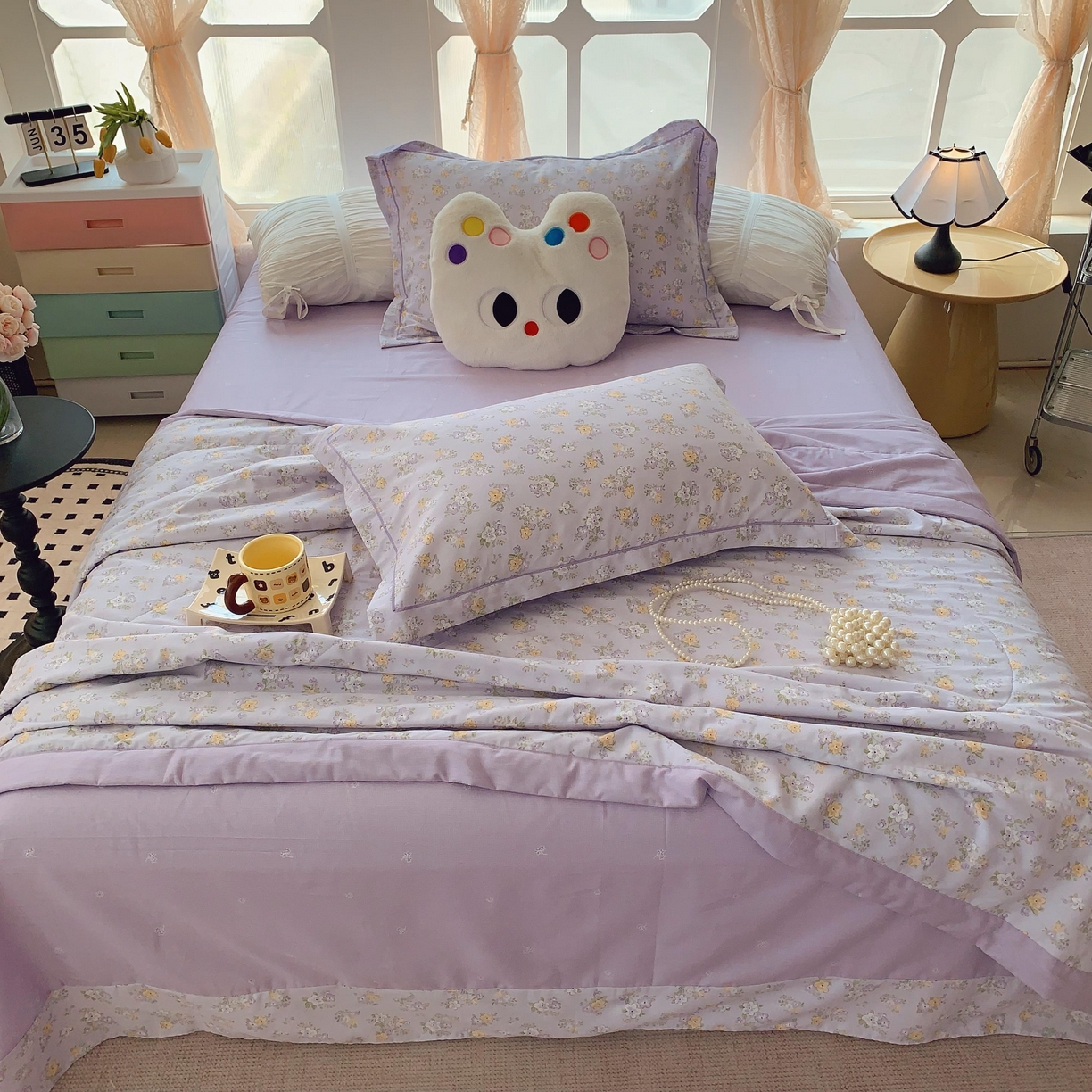 91家纺网 家纺一手货源 找家纺 莱豫家纺 2025春夏新款纯棉全棉夏被夏凉被四件套 花语紫