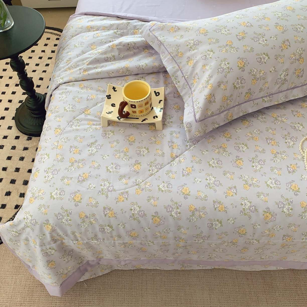 91家纺网 家纺一手货源 找家纺 莱豫家纺 2025春夏新款纯棉全棉夏被夏凉被四件套 花语紫