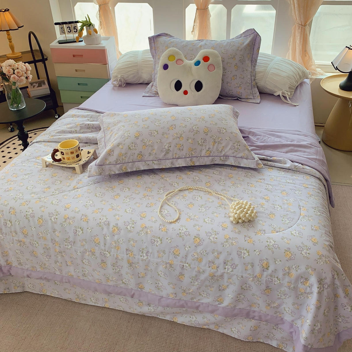 91家纺网 家纺一手货源 找家纺 莱豫家纺 2025春夏新款纯棉全棉夏被夏凉被四件套 花语紫