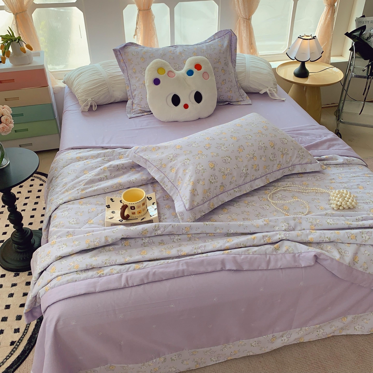 91家纺网 家纺一手货源 找家纺 莱豫家纺 2025春夏新款纯棉全棉夏被夏凉被四件套 花语紫