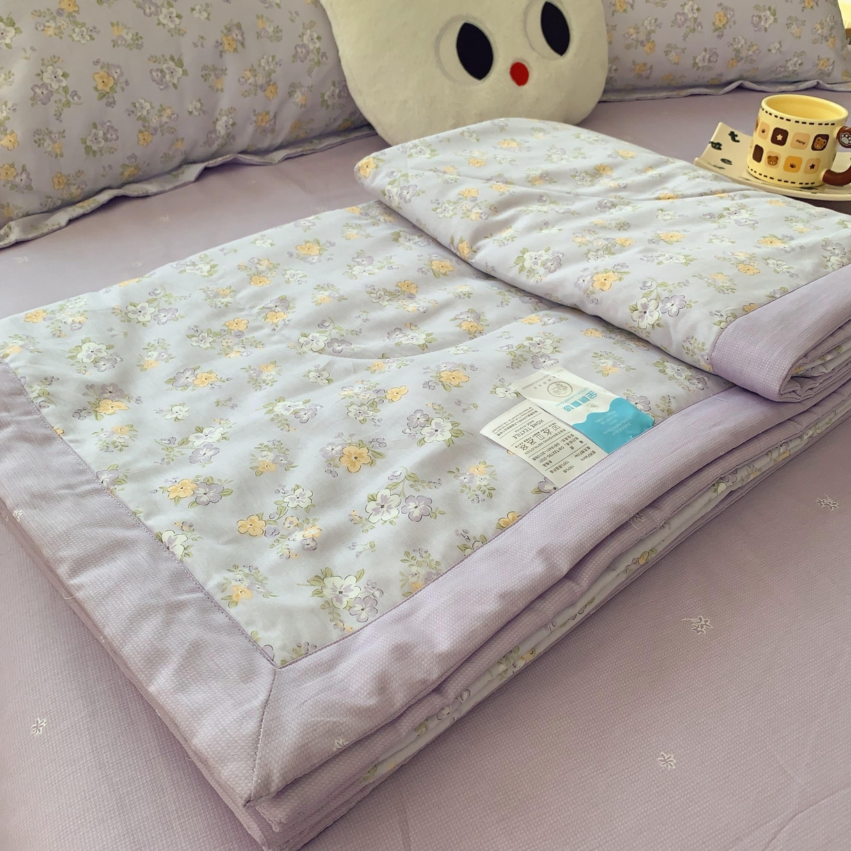 91家纺网 家纺一手货源 找家纺 莱豫家纺 2025春夏新款纯棉全棉夏被夏凉被四件套 花语紫