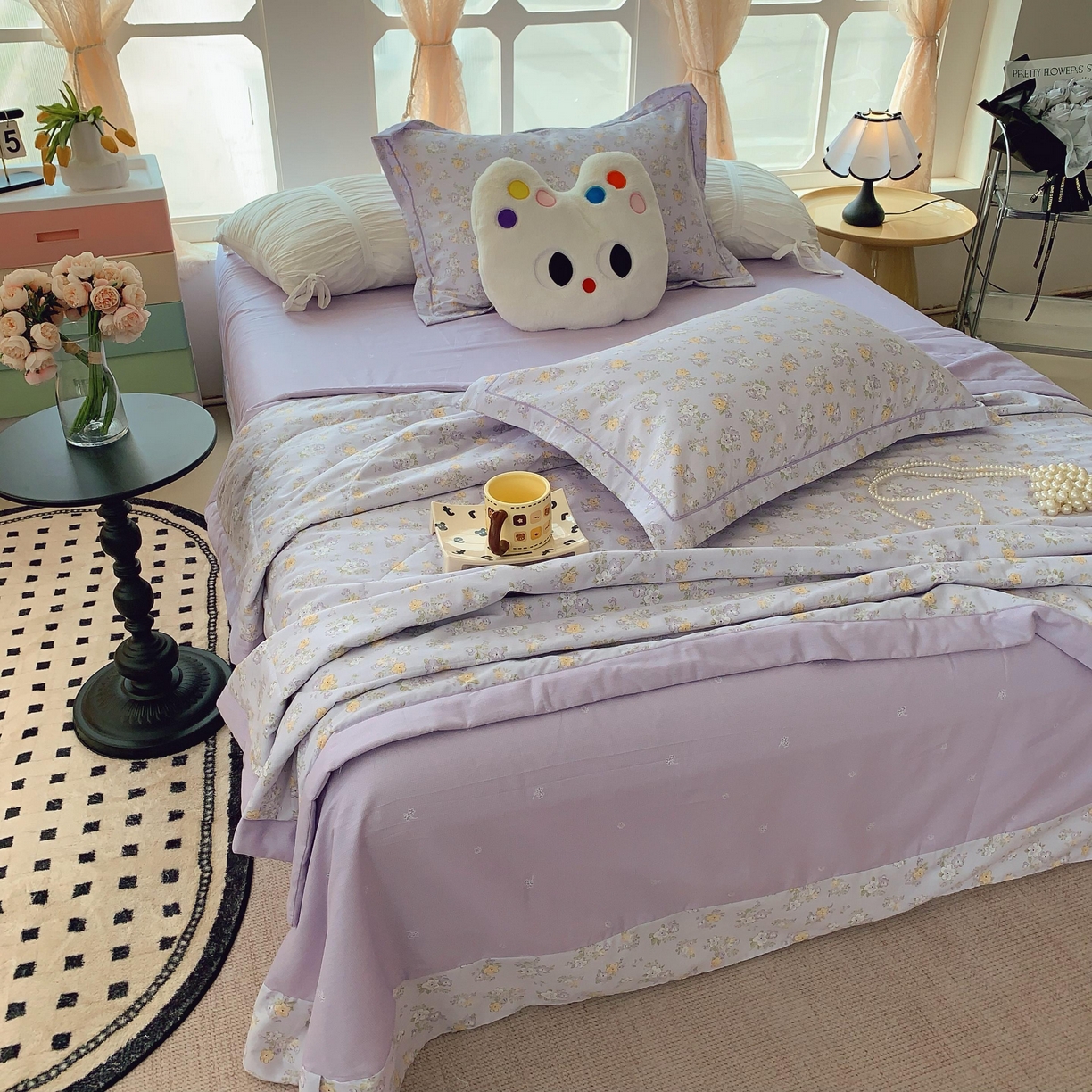 91家纺网 家纺一手货源 找家纺 莱豫家纺 2025春夏新款纯棉全棉夏被夏凉被四件套 花语紫