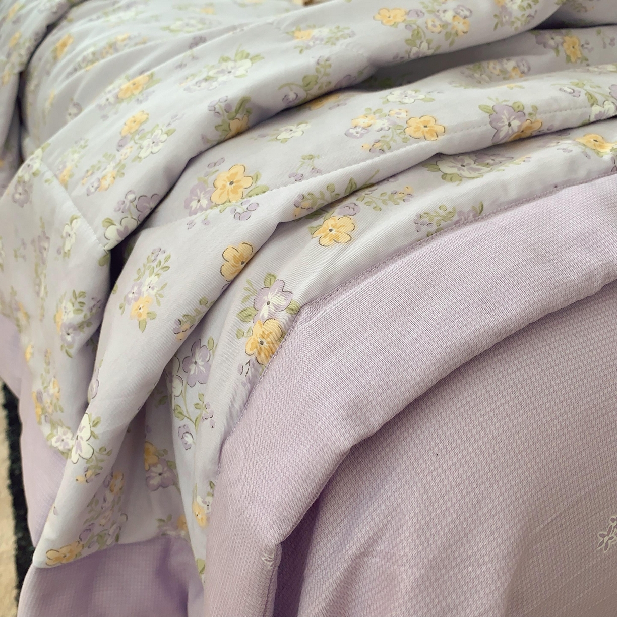 91家纺网 家纺一手货源 找家纺 莱豫家纺 2025春夏新款纯棉全棉夏被夏凉被四件套 花语紫