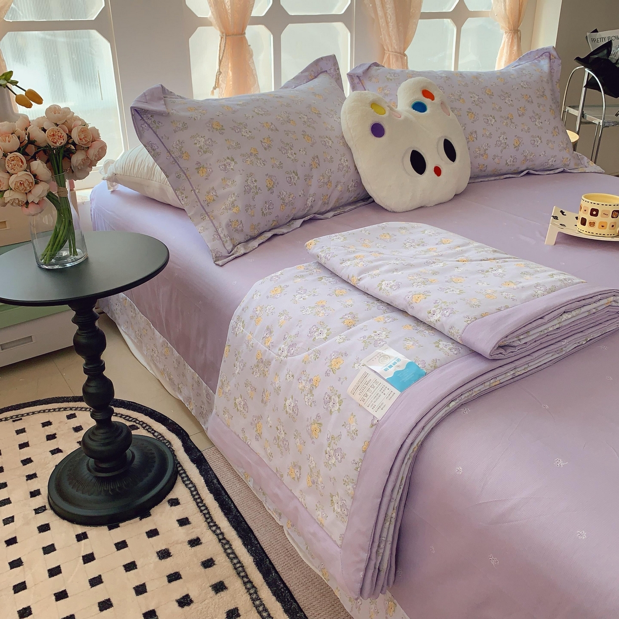 91家纺网 家纺一手货源 找家纺 莱豫家纺 2025春夏新款纯棉全棉夏被夏凉被四件套 花语紫