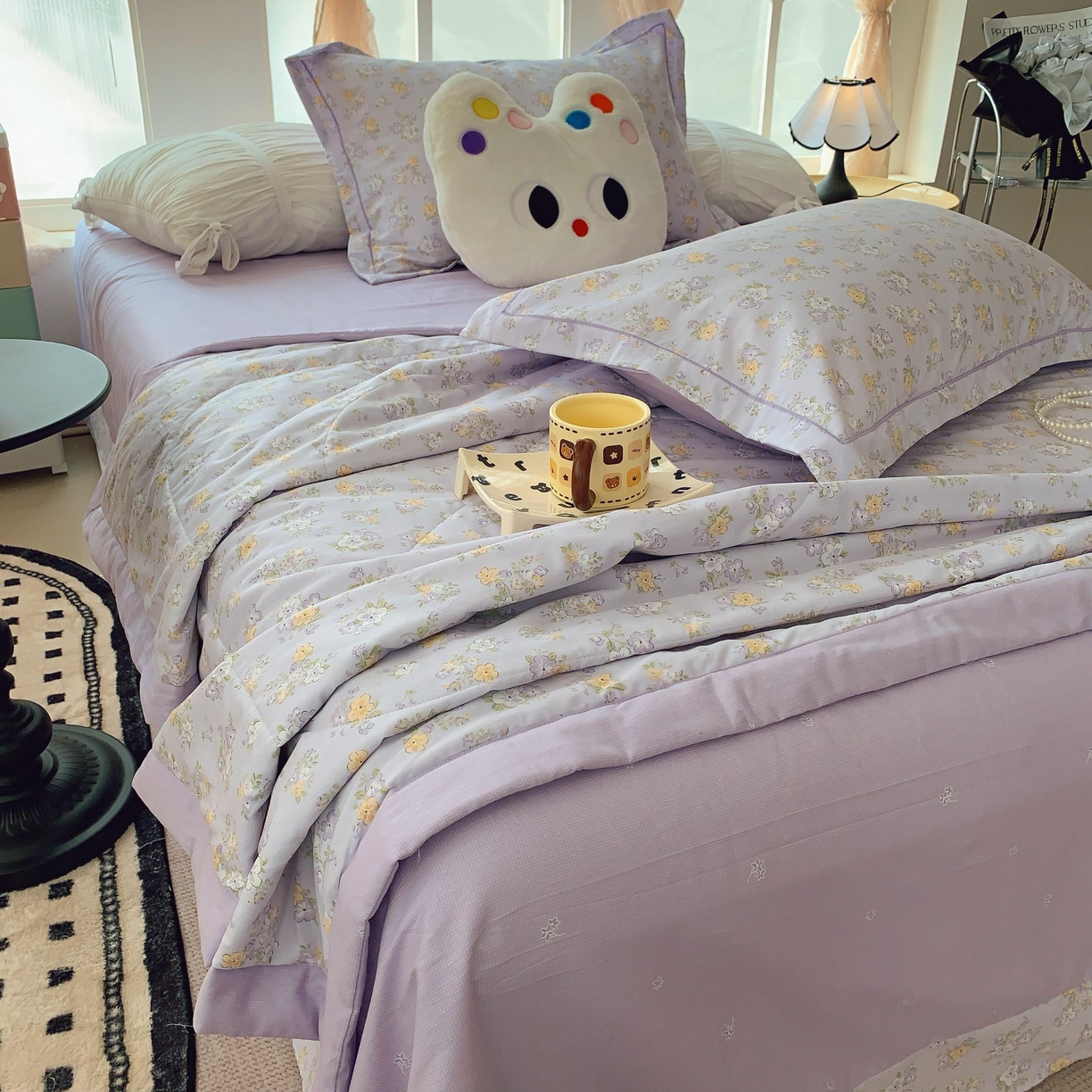91家纺网 家纺一手货源 找家纺 莱豫家纺 2025春夏新款纯棉全棉夏被夏凉被四件套 花语紫