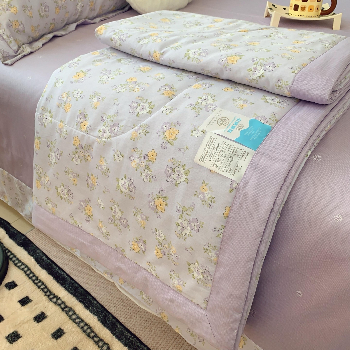 91家纺网 家纺一手货源 找家纺 莱豫家纺 2025春夏新款纯棉全棉夏被夏凉被四件套 花语紫