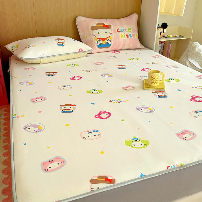 91家纺网 家纺一手货源 找家纺 葡萄家 2025年A类数码印花冰淇淋凉感冰丝凉席夏被夏凉被空调被 牛仔猫猫