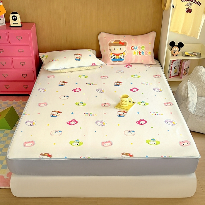 91家纺网 家纺一手货源 找家纺 葡萄家 2025年A类数码印花冰淇淋凉感冰丝凉席夏被夏凉被空调被 牛仔猫猫