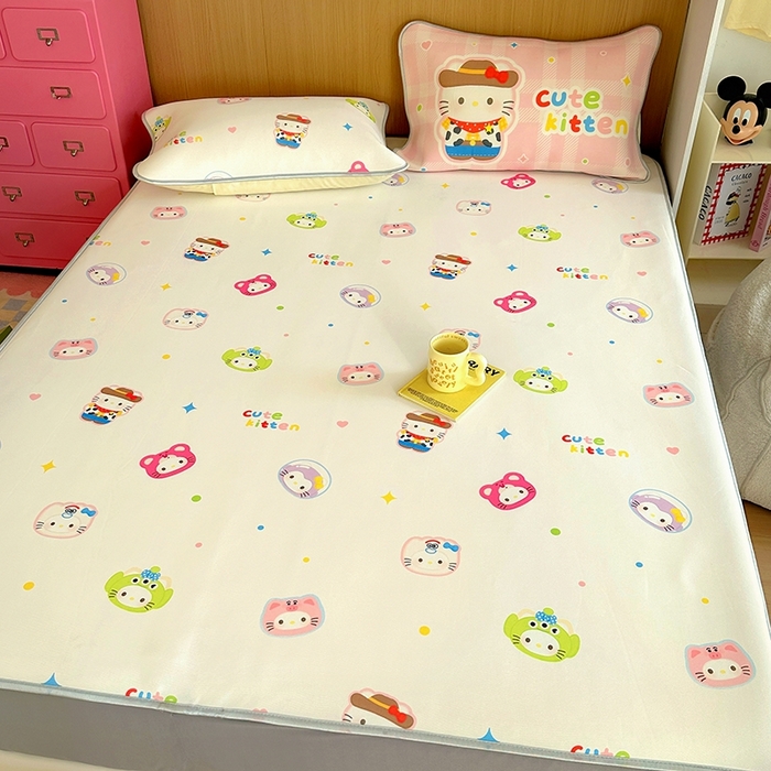 91家纺网 家纺一手货源 找家纺 葡萄家 2025年A类数码印花冰淇淋凉感冰丝凉席夏被夏凉被空调被 牛仔猫猫