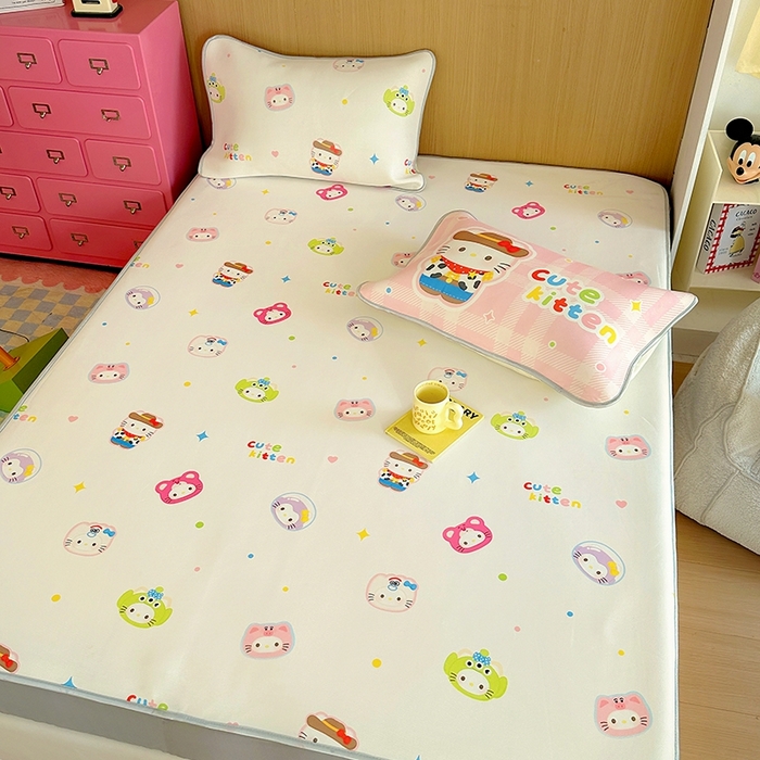 91家纺网 家纺一手货源 找家纺 葡萄家 2025年A类数码印花冰淇淋凉感冰丝凉席夏被夏凉被空调被 牛仔猫猫