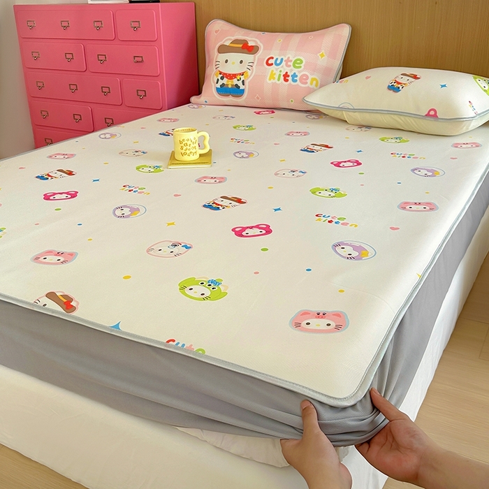 91家纺网 家纺一手货源 找家纺 葡萄家 2025年A类数码印花冰淇淋凉感冰丝凉席夏被夏凉被空调被 牛仔猫猫