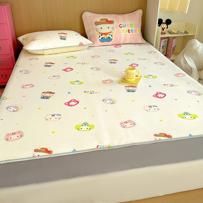 91家纺网 家纺一手货源 找家纺 葡萄家 2025年A类数码印花冰淇淋凉感冰丝凉席夏被夏凉被空调被 牛仔猫猫