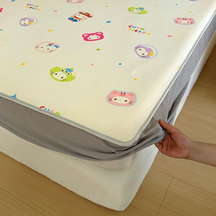 91家纺网 家纺一手货源 找家纺 葡萄家 2025年A类数码印花冰淇淋凉感冰丝凉席夏被夏凉被空调被 牛仔猫猫