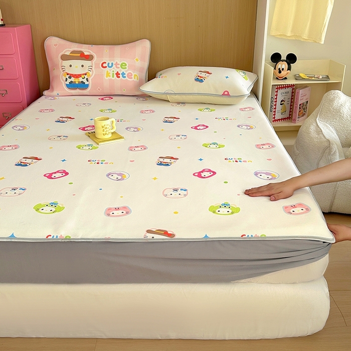 91家纺网 家纺一手货源 找家纺 葡萄家 2025年A类数码印花冰淇淋凉感冰丝凉席夏被夏凉被空调被 牛仔猫猫