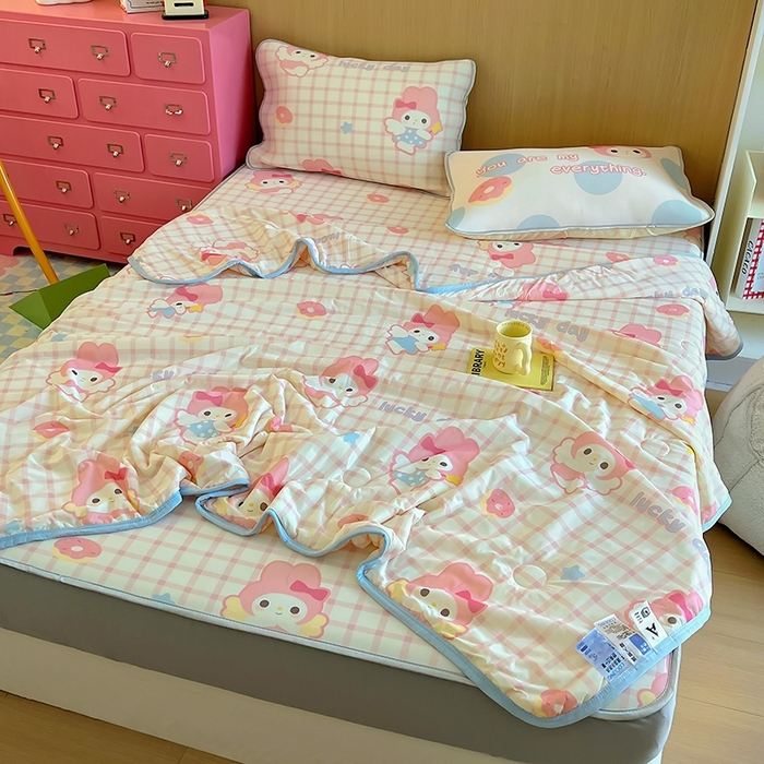 91家纺网 家纺一手货源 找家纺 葡萄家 2025年A类数码印花冰淇淋凉感冰丝凉席夏被夏凉被空调被 甜甜圈兔兔