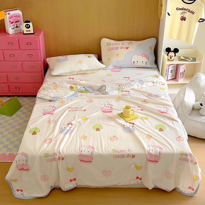 91家纺网 家纺一手货源 找家纺 葡萄家 2025年A类数码印花冰淇淋凉感冰丝凉席夏被夏凉被空调被 星心猫