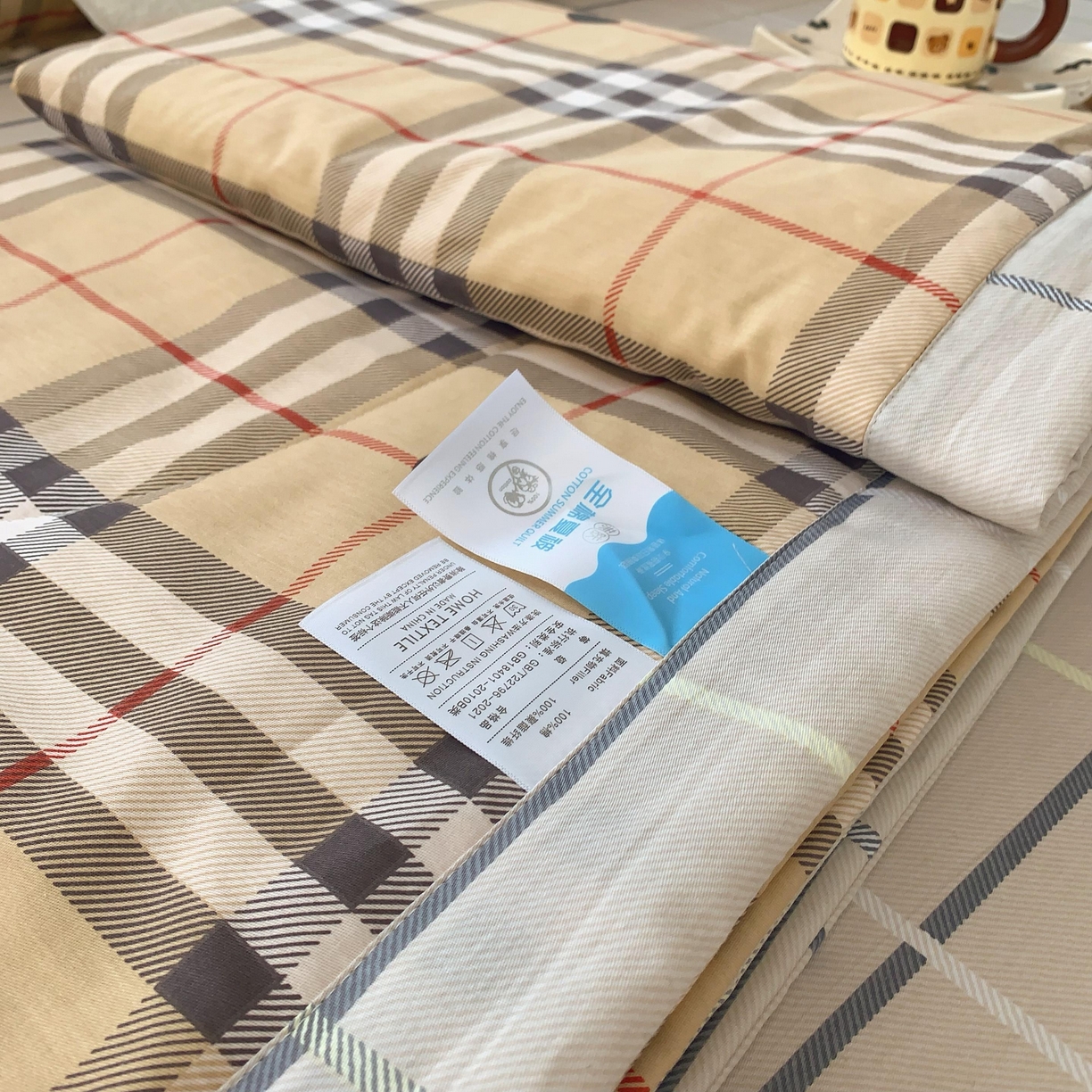 91家纺网 家纺一手货源 找家纺 莱豫家纺 2025春夏新款纯棉全棉夏被夏凉被四件套 咖啡格