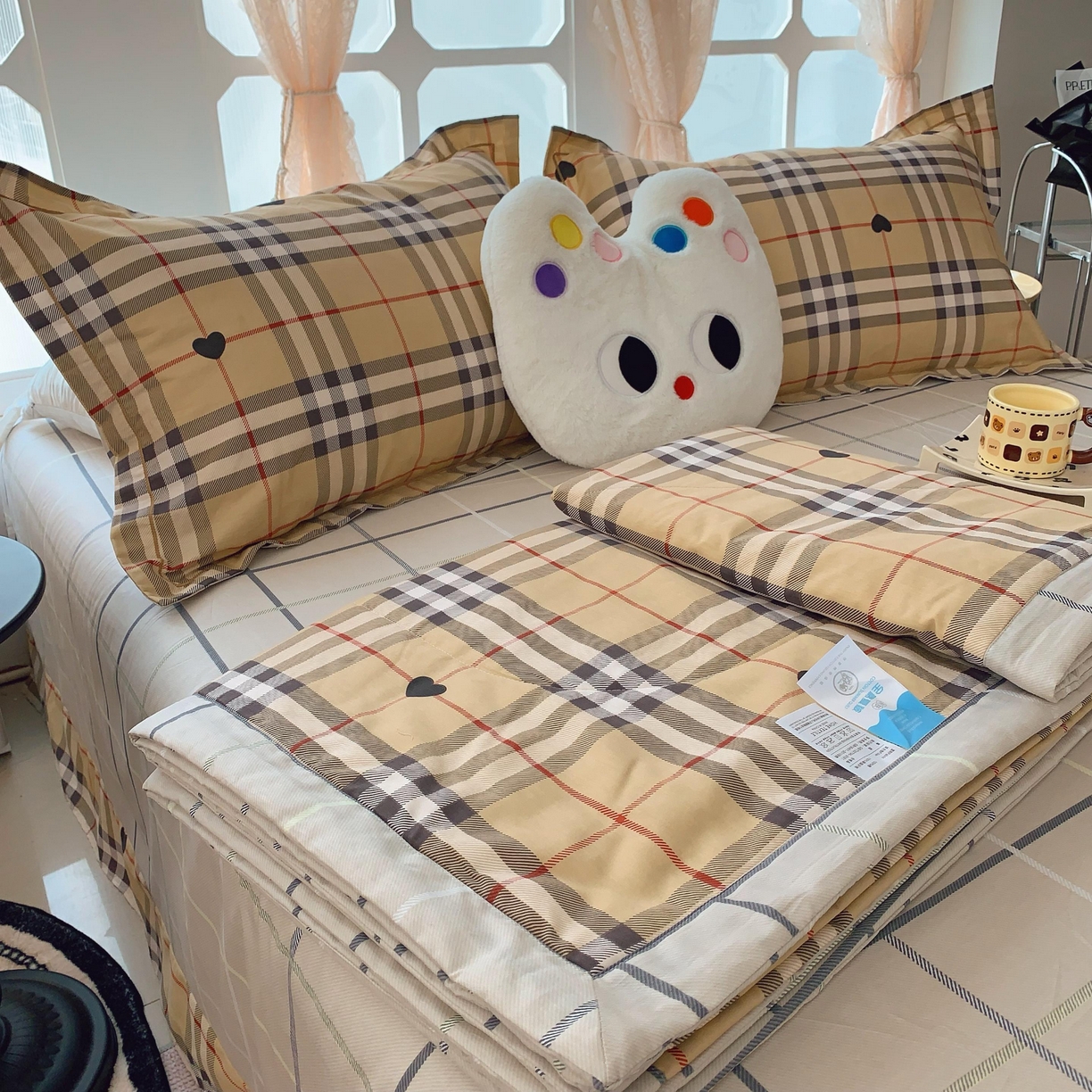 91家纺网 家纺一手货源 找家纺 莱豫家纺 2025春夏新款纯棉全棉夏被夏凉被四件套 咖啡格