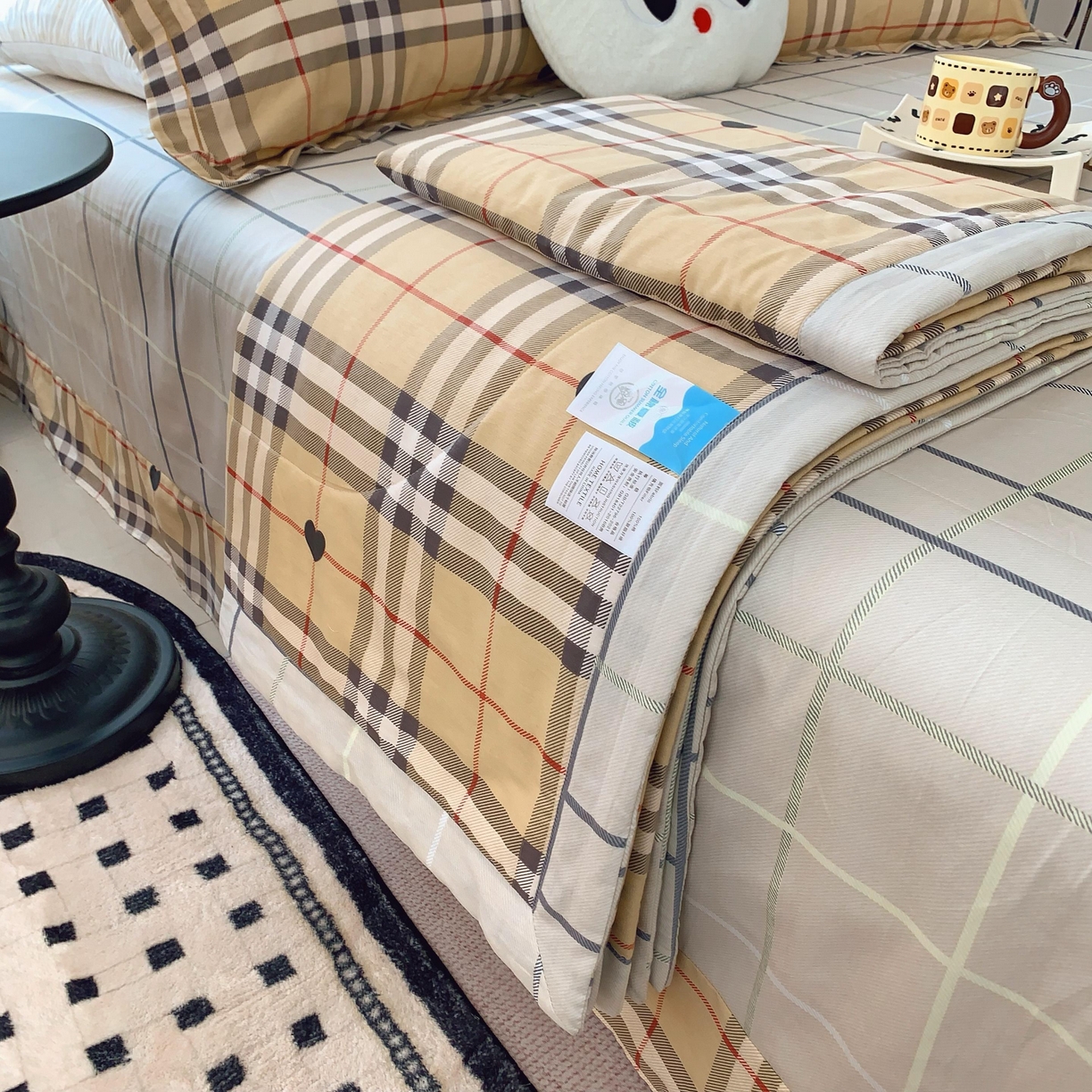 91家纺网 家纺一手货源 找家纺 莱豫家纺 2025春夏新款纯棉全棉夏被夏凉被四件套 咖啡格