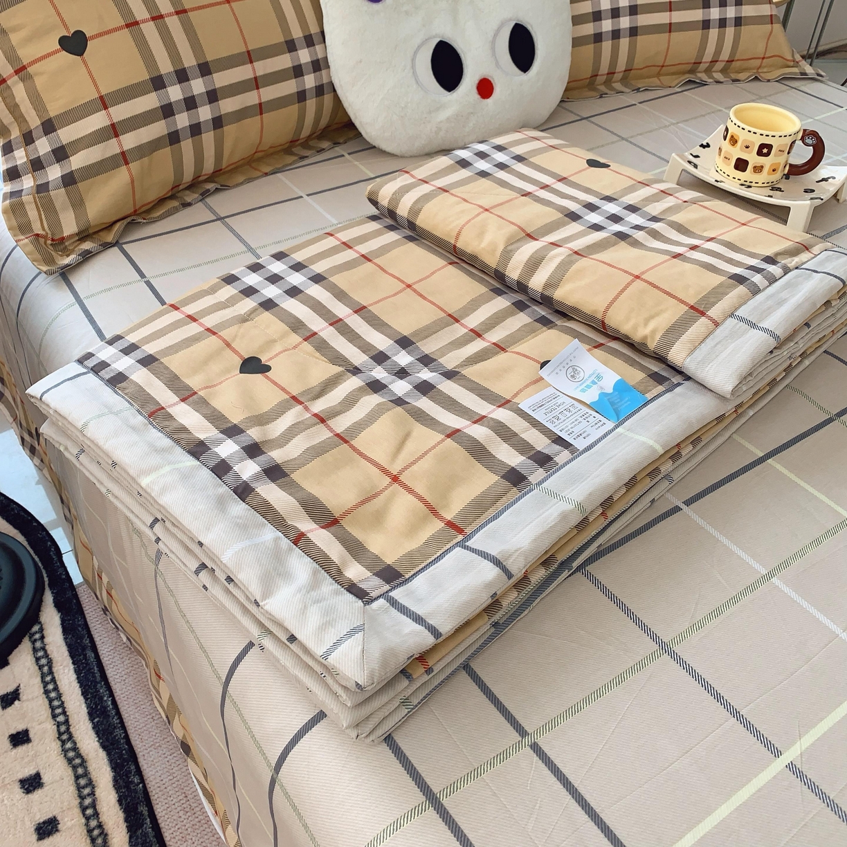 91家纺网 家纺一手货源 找家纺 莱豫家纺 2025春夏新款纯棉全棉夏被夏凉被四件套 咖啡格