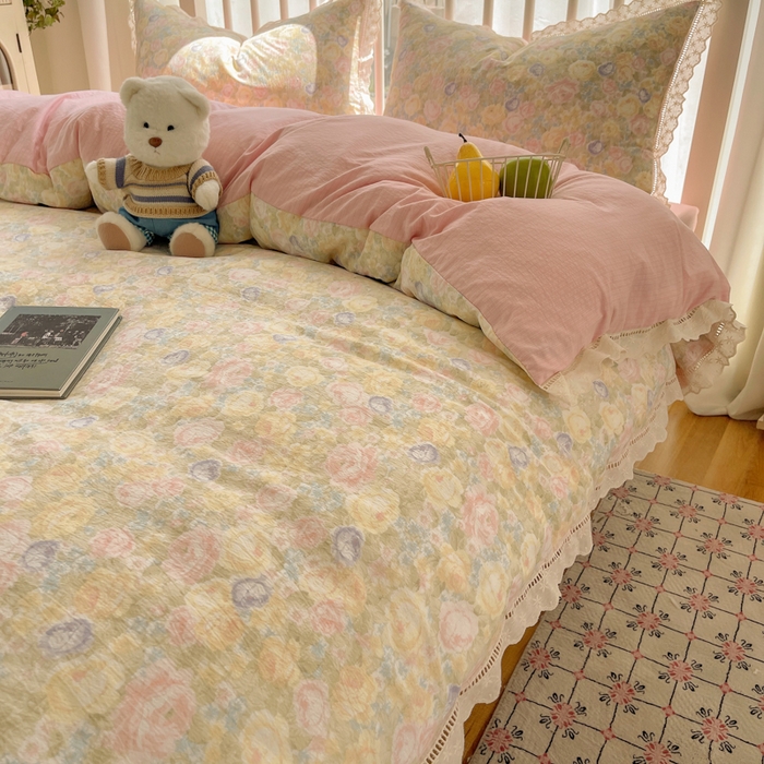 91家纺网 家纺一手货源 找家纺 繁花家居 2025新款镂空白色花边直播热款四件套 绿夏未央