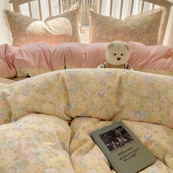 91家纺网 家纺一手货源 找家纺 繁花家居 2025新款镂空白色花边直播热款四件套 绿夏未央