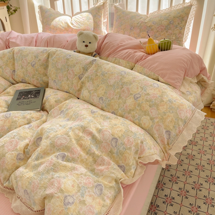 91家纺网 家纺一手货源 找家纺 繁花家居 2025新款镂空白色花边直播热款四件套 绿夏未央