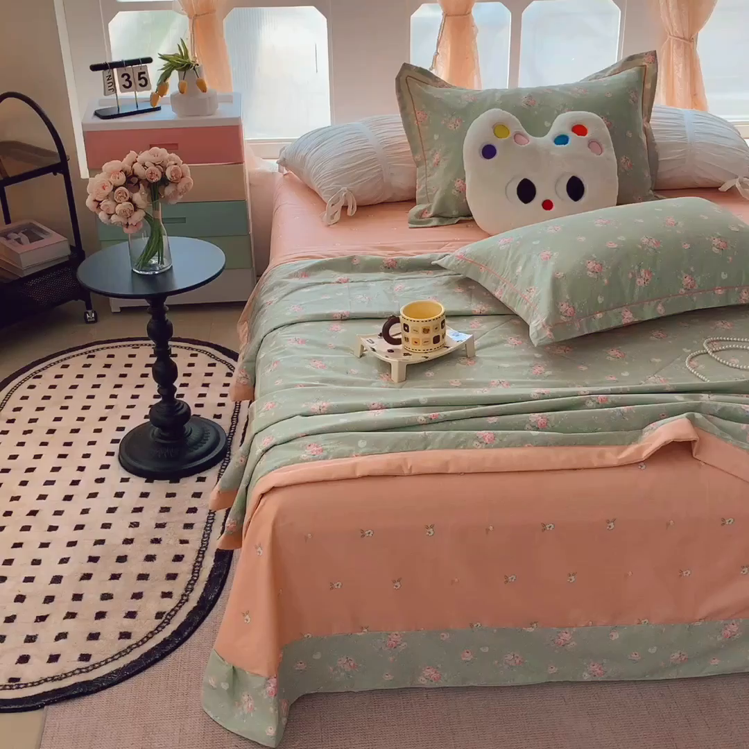 91家纺网 家纺一手货源 找家纺 莱豫家纺 2025春夏新款纯棉全棉夏被夏凉被四件套 莱茵茉莉