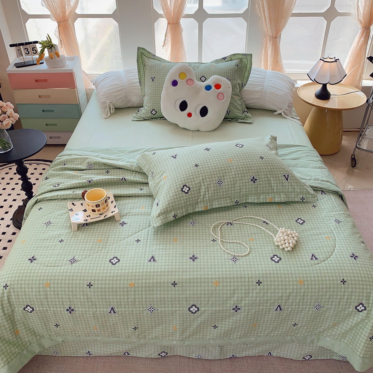 莱豫家纺 2025春夏新款纯棉全棉夏被夏凉被四件套 摩卡